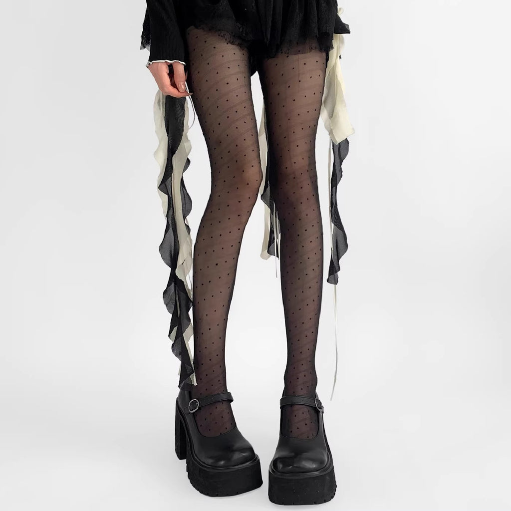 Thin Twill Polka Dot Leggings With Stockings And Pantyhose