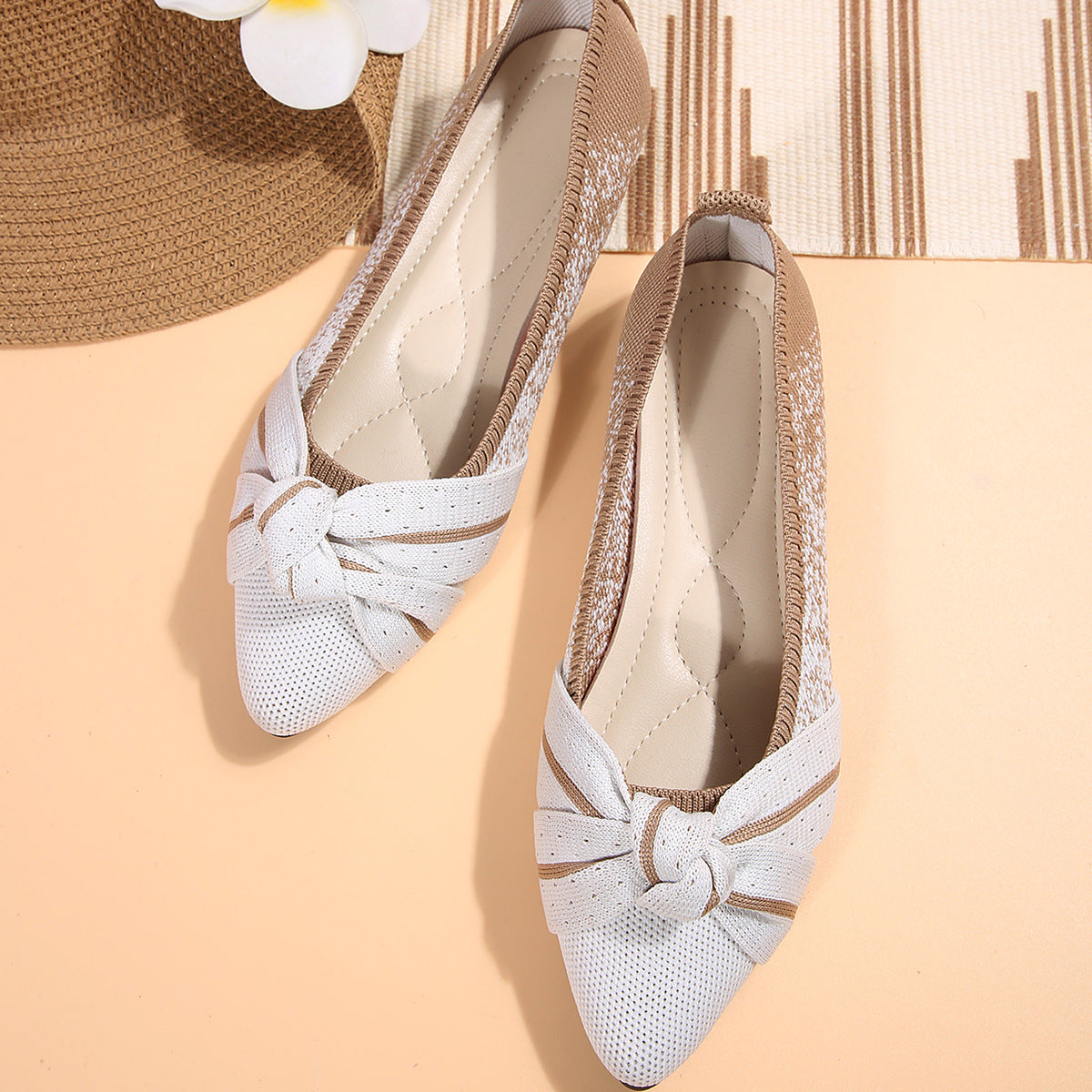 Womens Fashionable Slip-on Breathable Flat Shoes With A Bow