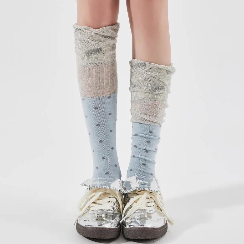 New Women's Calf Socks With Spring And Summer Patchwork, Bubble Mouth, Polka Dot, Artistic Pile Socks, Retro And Elegant