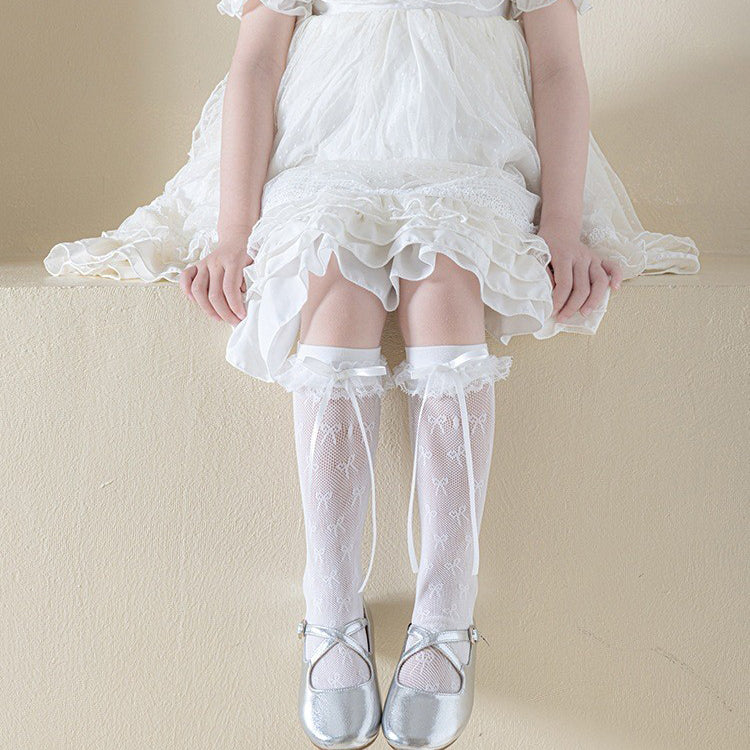 Ballet Style Pile Socks Women's Spring And Summer Thin Lace Bow Korean Girls Calf Stockings