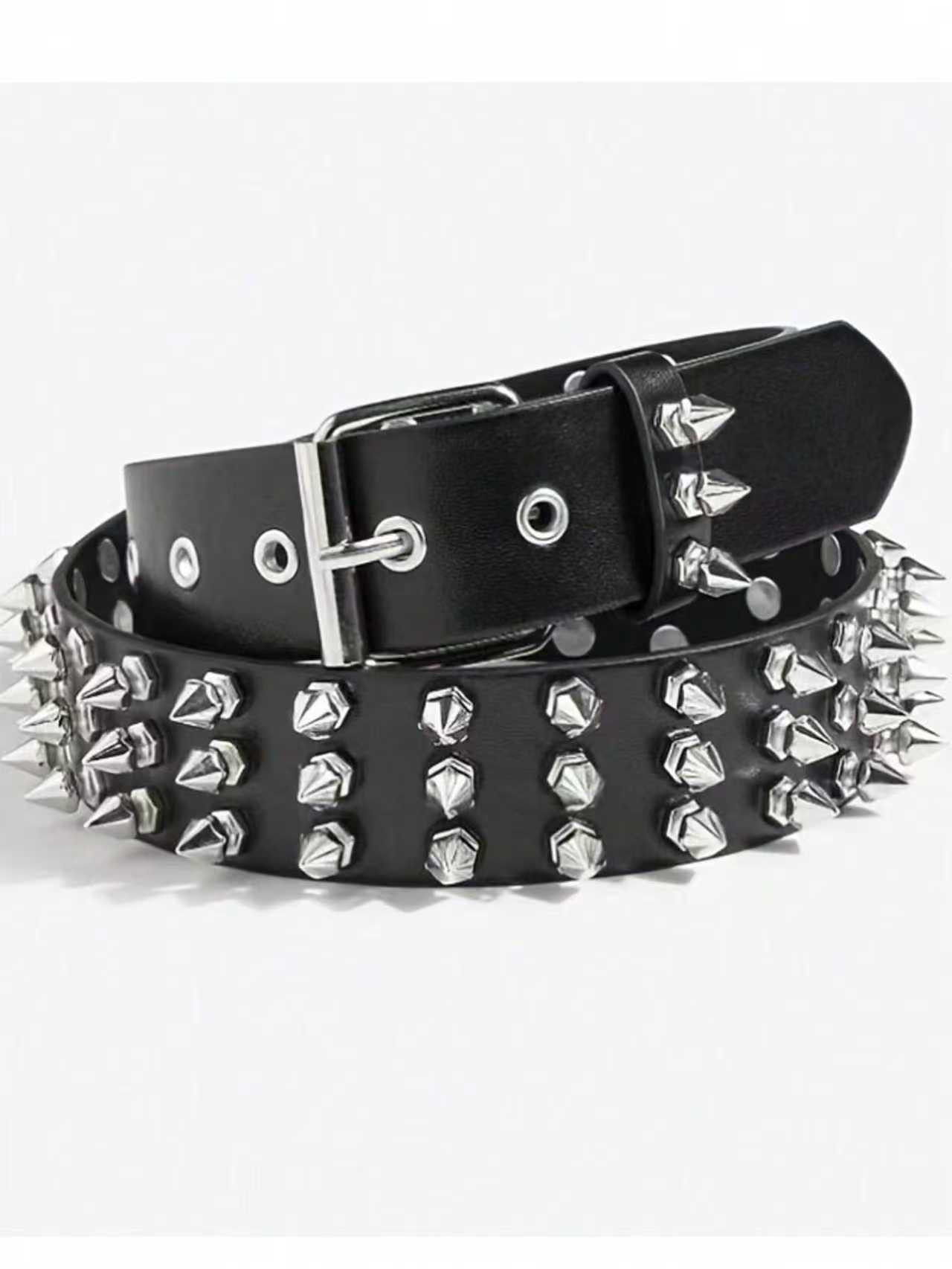 Men's And Women's Gothic-style Three-row Studded Belt