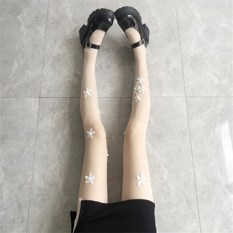 Pearl Flower Silk Stockings For Women In Summer, Thin Cut, Anti Hook Silk Jumpsuit, Sexy Black Silk Socks