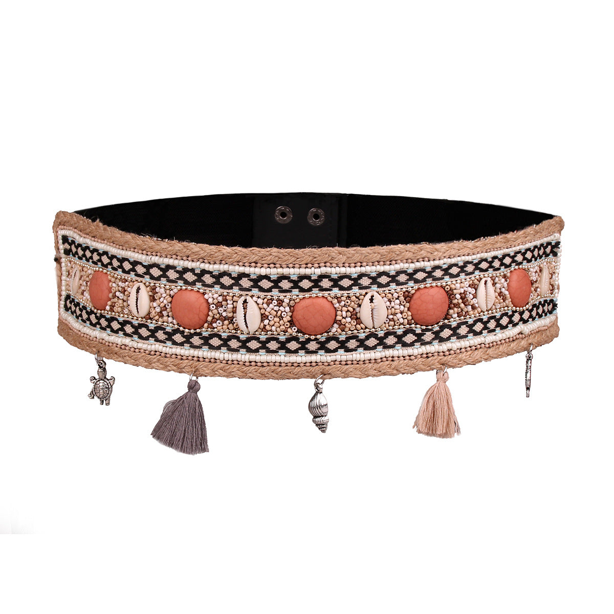 Ethnic Beads Hemp Rope Shell Popular Wide Waist Seal