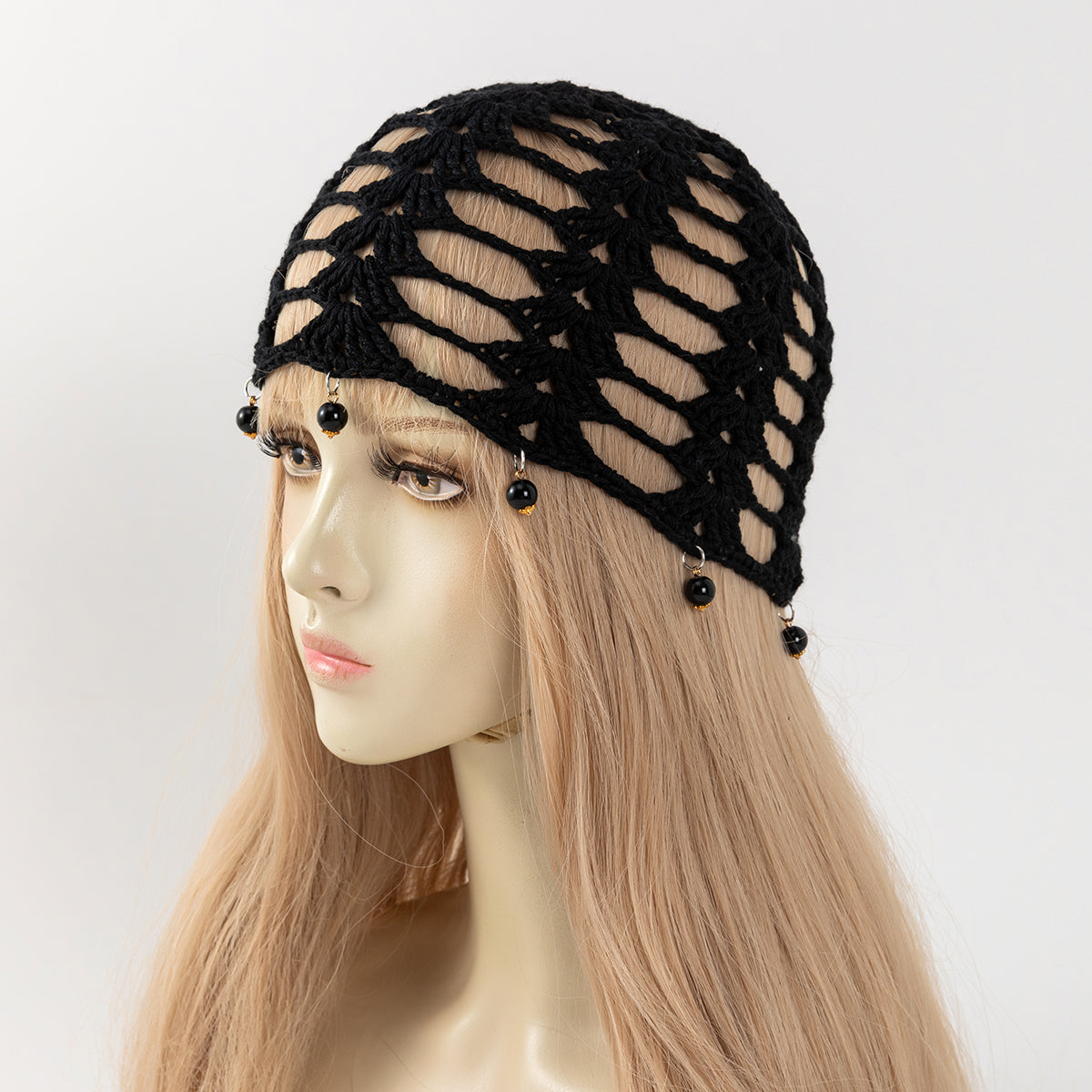 Cross-border Bestseller Spring Autumn Thin Hollow Out Hand-Knitted Beaded Woolen Hat, Beanie Skull Cap