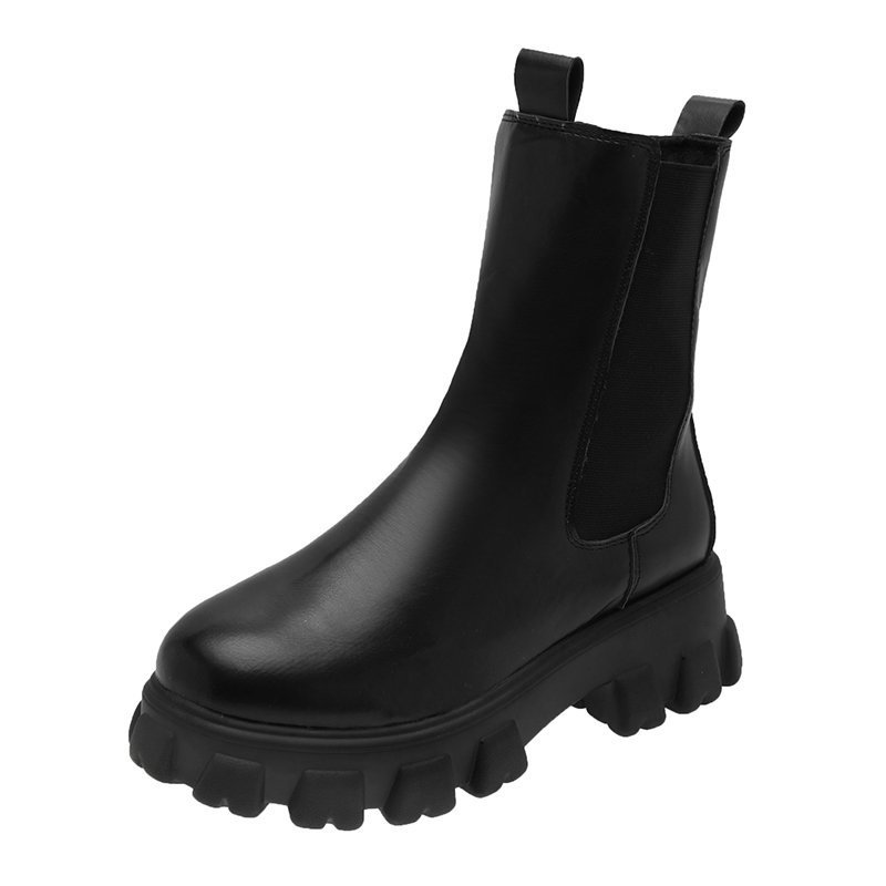 British Style Mid Calf Boots for Women - Autumn Winter Thick Sole Chunky Heel Ankle Boots