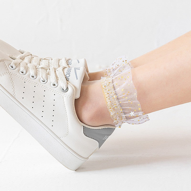 Star Chiffon Short Socks For Women, Ultra-thin Transparent Glass Fiber Starry Crystal Socks