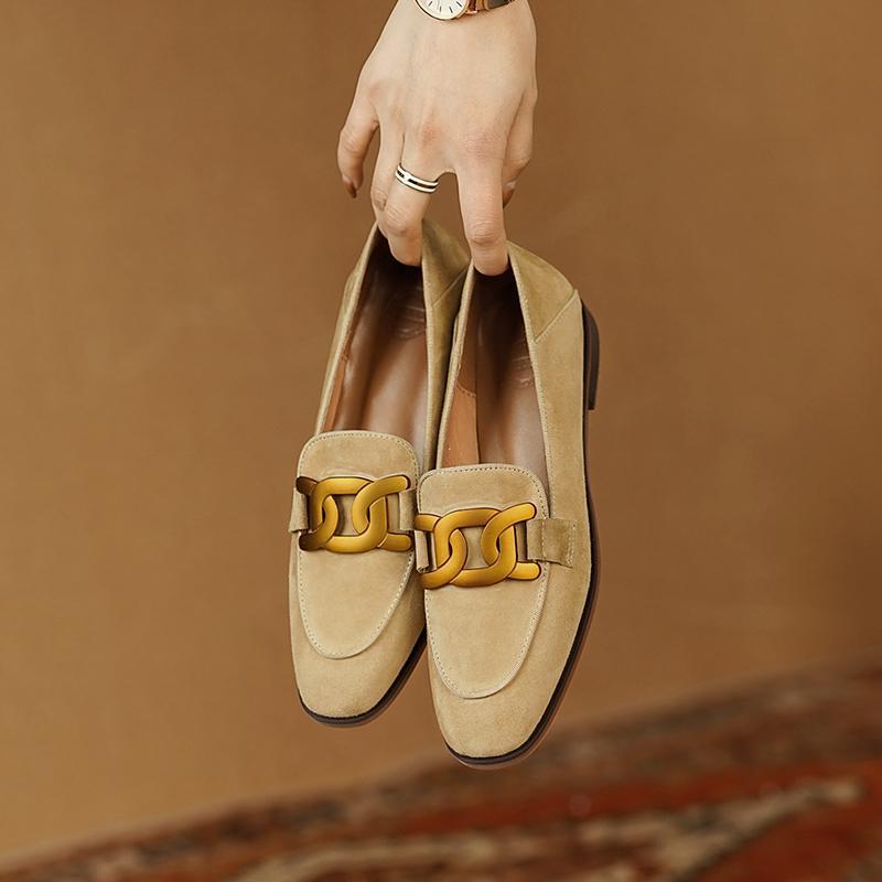 Retro Metal Buckle Slip On Loafer Shoes