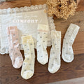 5pairs Summer New Children's Socks With Loose Mouth Lace Bow, Mid Tube Socks, Mesh Princess Socks