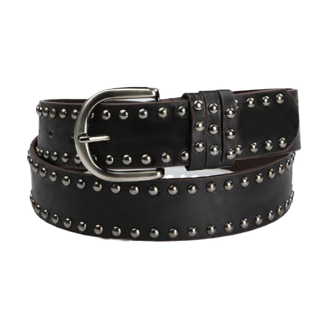 Womens Soft-leather Belt With Pin Buckle And Decorative Rivets