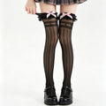 Skinny Striped Thin Bow Lace Lace High Stockings Long Stockings