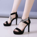 Rhinestone All-Match Cross-Strap High Heels