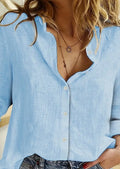 Long Sleeve Linen Casual Button Up Shirt For Spring & Fall, Women's Clothing