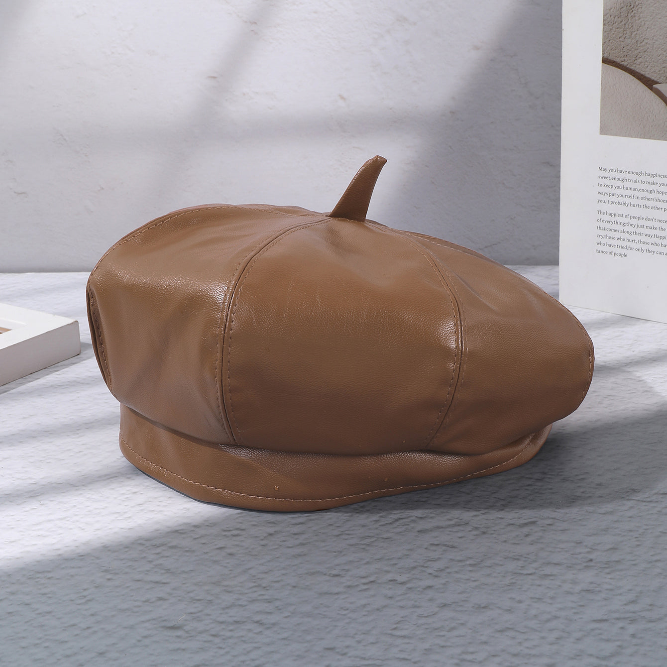 A Solid Color Leather Y2K Style Fashionable Beret For Women, Suitable For Daily Leisure, Commuting, Shopping, Dates And Outings
