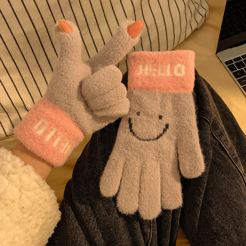 Winter Fingerless Knitted Gloves Touchscreen Warm Windproof