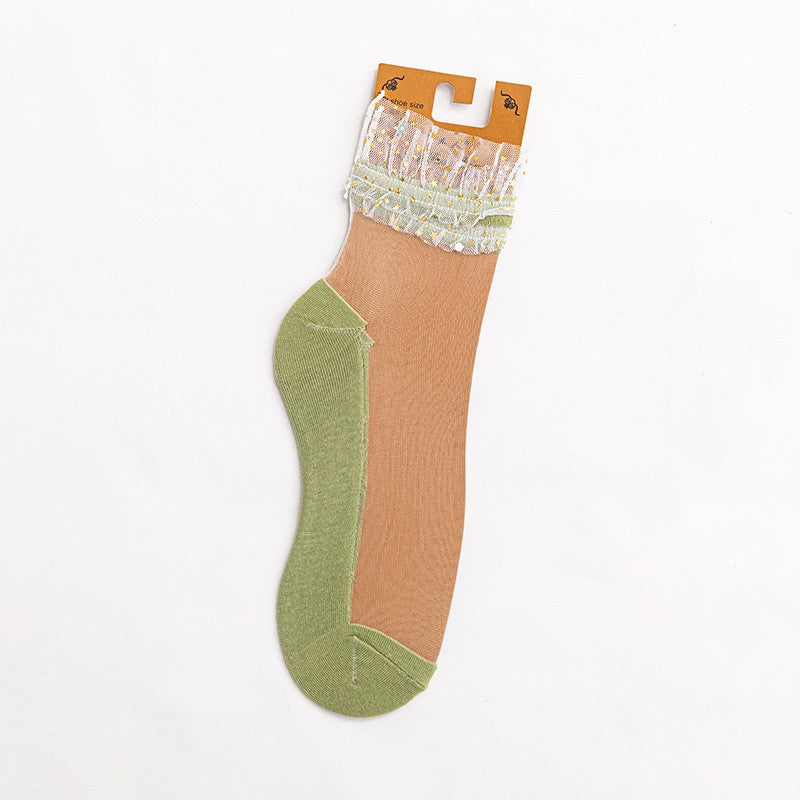 Star Chiffon Short Socks For Women, Ultra-thin Transparent Glass Fiber Starry Crystal Socks