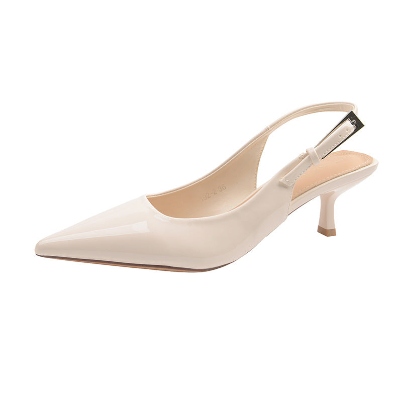 French-style Pointed-toe Kitten-heel Closed-toe Sandals With A Bow Detail