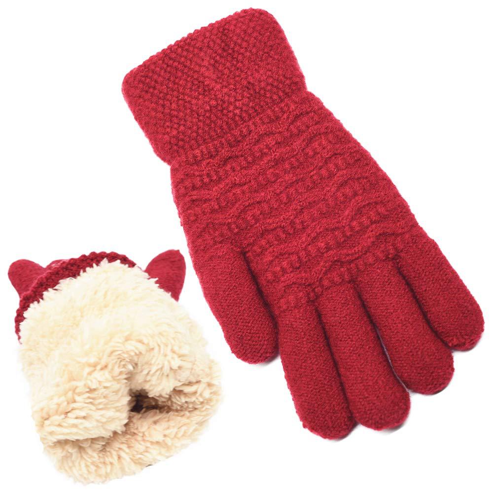 Women's Wave Patterned Double-layer Velvet Thickened Knitted Gloves