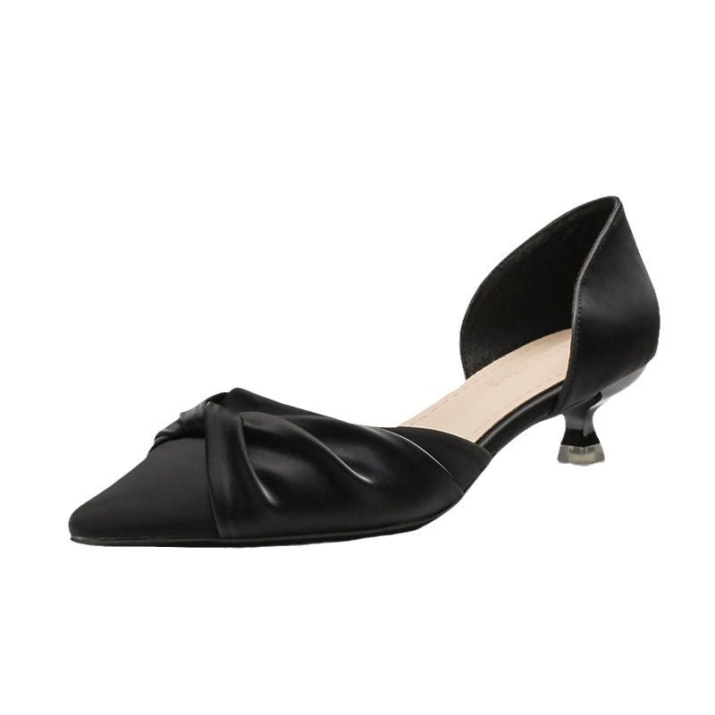 New Low-heeled, Versatile Hollow-out Bow Pumps