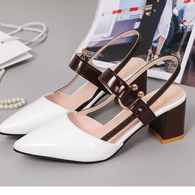 Women's Sandals Summer New Chunky Pointed Toe Hollow High Heel