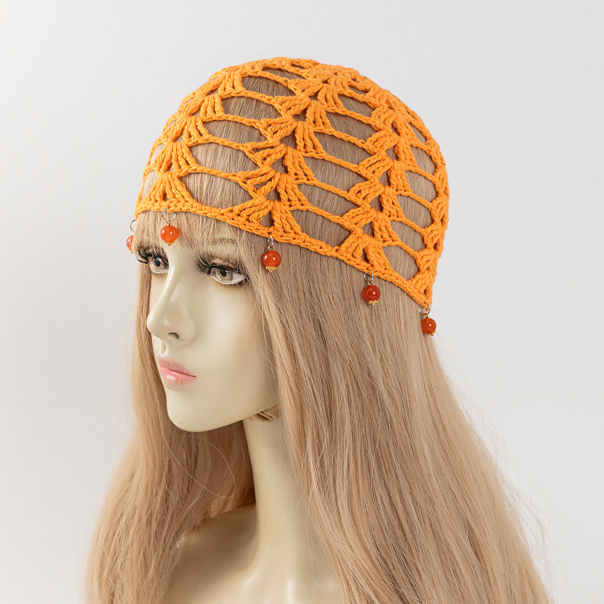 Cross-border Bestseller Spring Autumn Thin Hollow Out Hand-Knitted Beaded Woolen Hat, Beanie Skull Cap