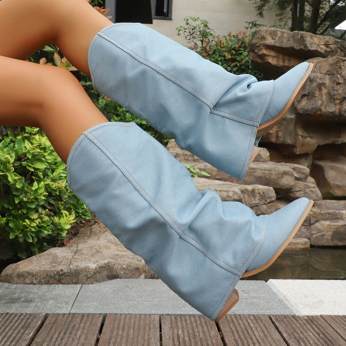 Retro Boot-cut Boots With Chunky High Heels
