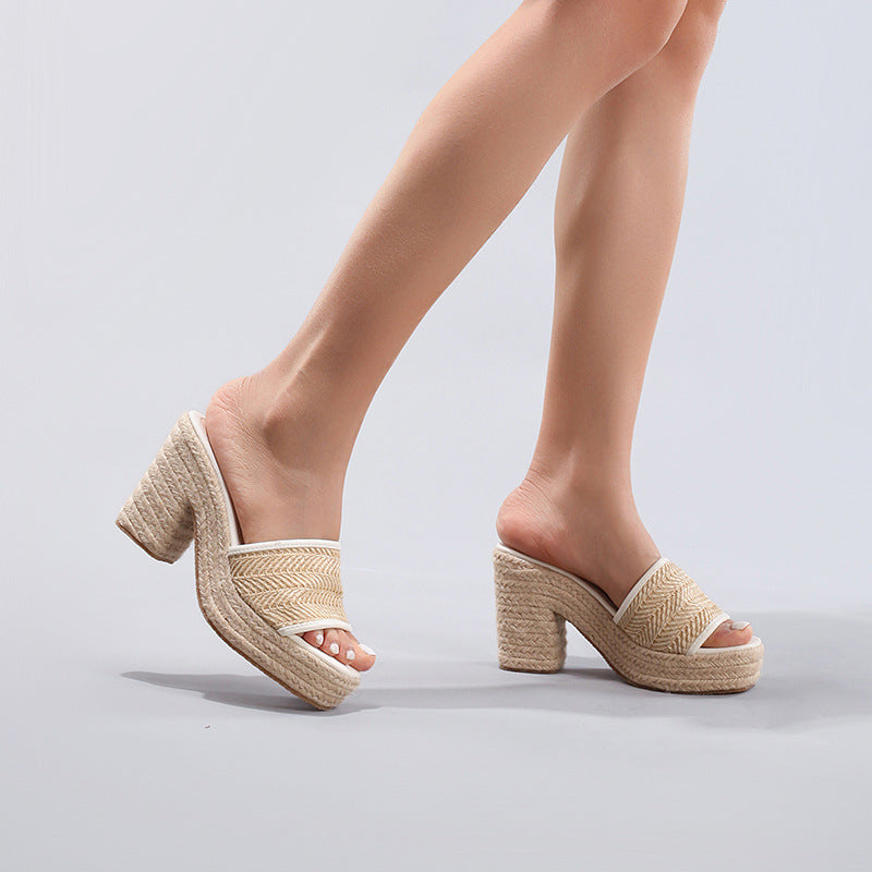 Hemp-rope Wedge Espadrilles With A Strappy High Heel