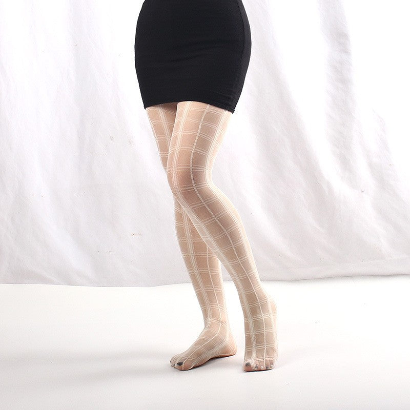 Personalized Spring Outfit, Daily Leggings, Thin Cut To Make You Look Slimmer, Square Checkered Stockings, And Pantyhose