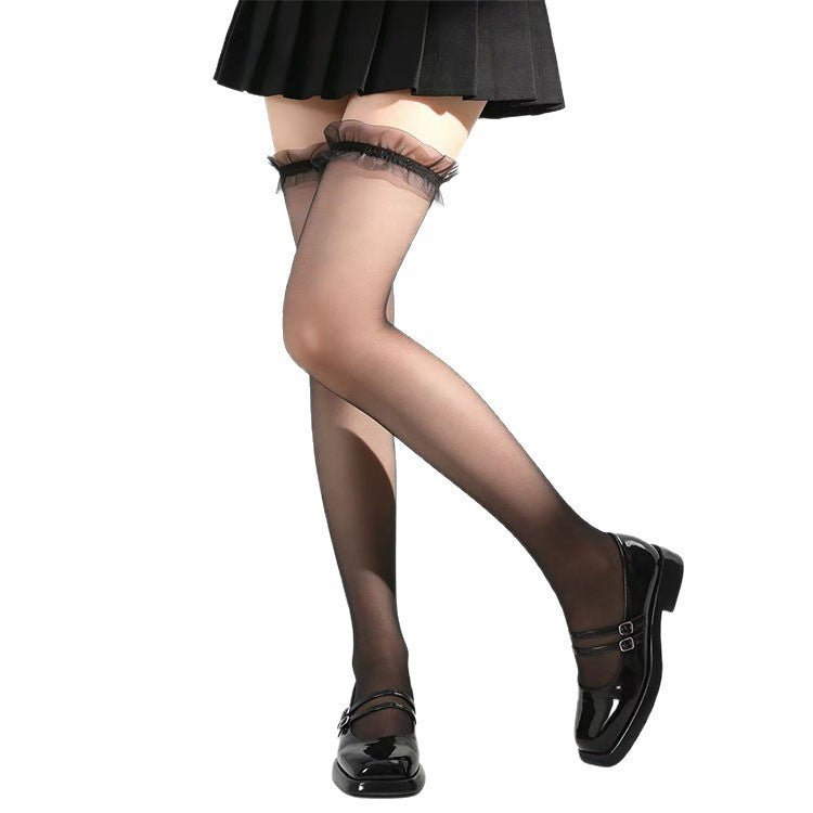 Black Sexy Lace Lace Spring And Summer Thin Thigh Stockings, Half Cut Knee High Socks