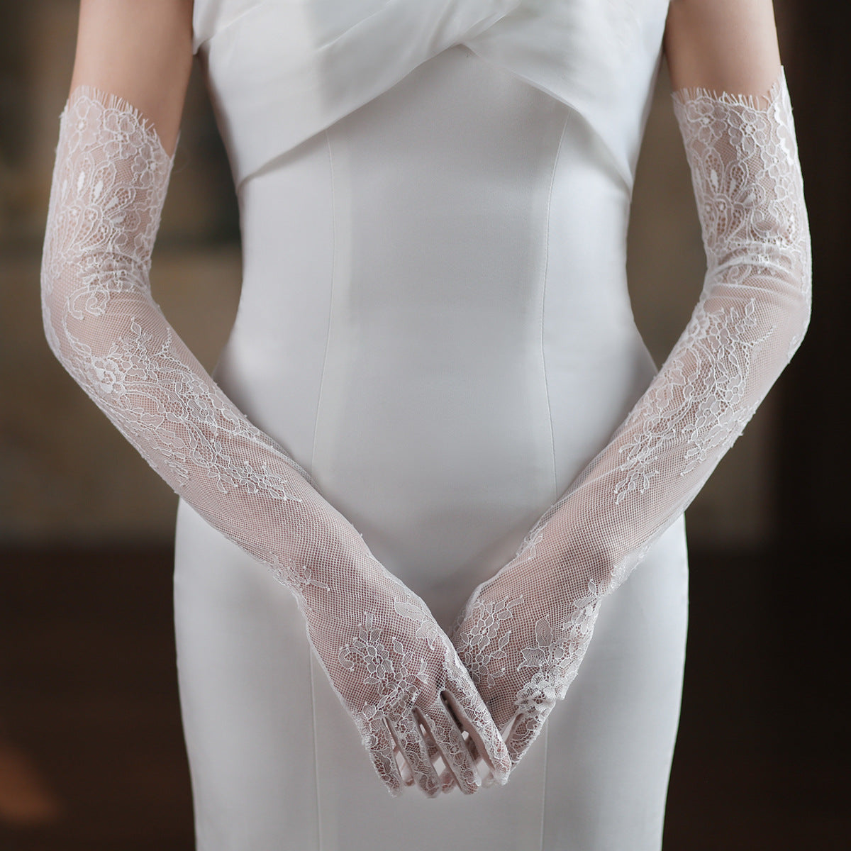 New Super Fairy White Lace Tulle Bride Photo Gloves