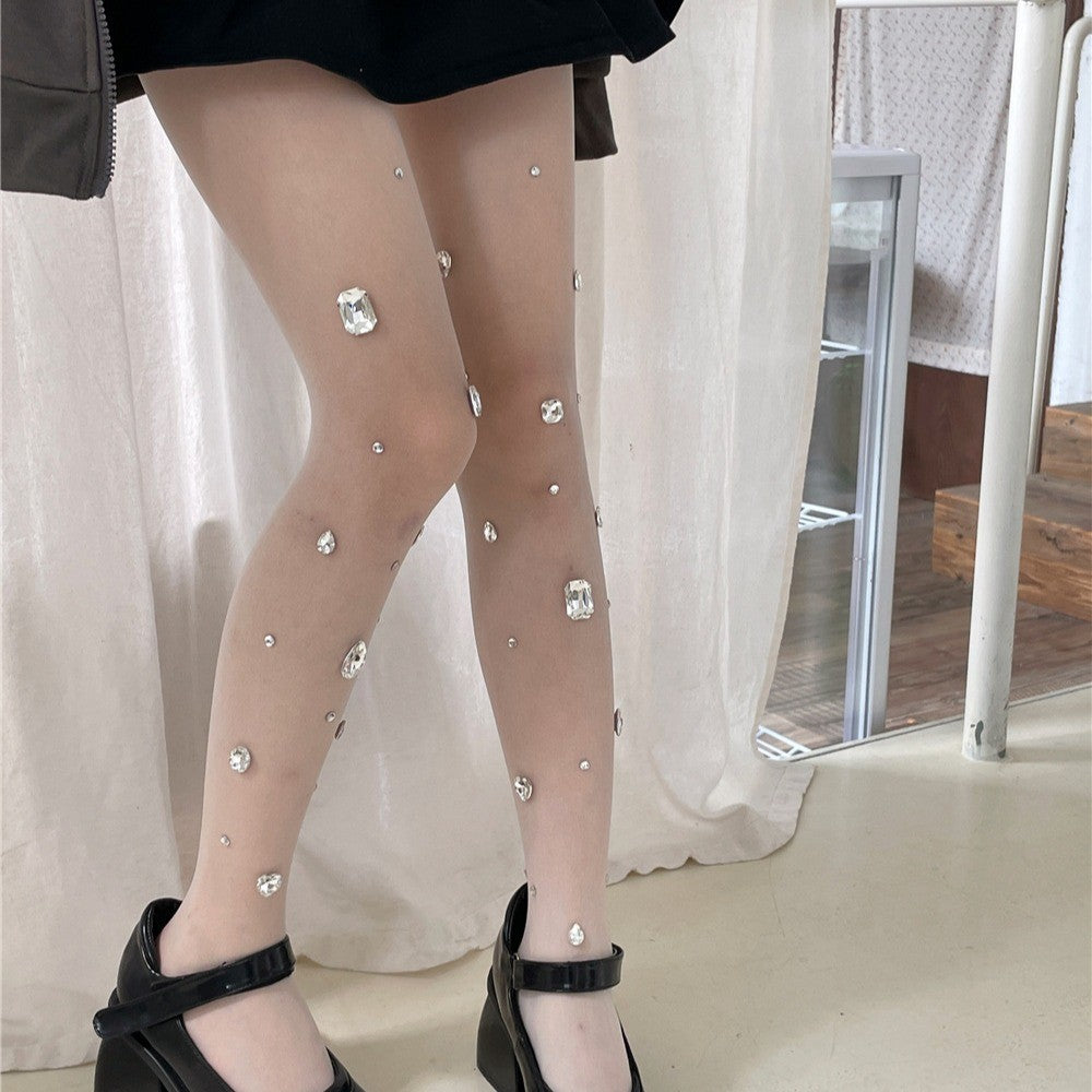 Handmade Rhinestone Stockings For Women, Translucent Pantyhose, Summer Thin Design