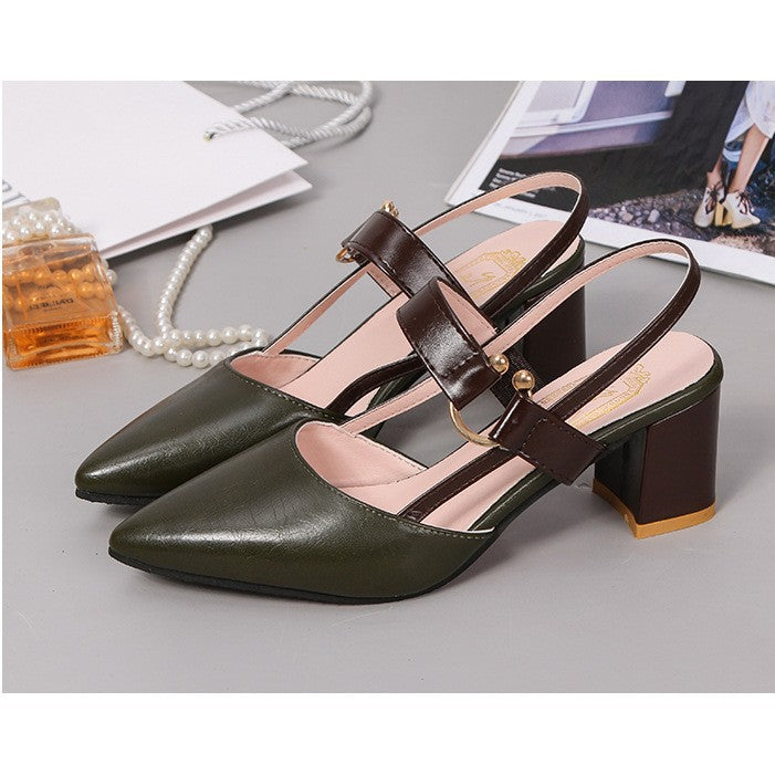 Women's Sandals Summer New Chunky Pointed Toe Hollow High Heel