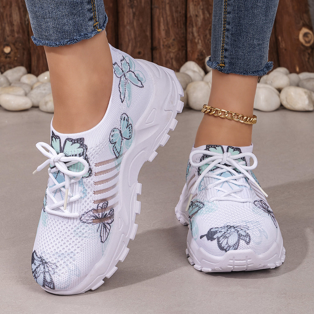 Casual Shoes With Butterfly Pattern Flyknit Single-layer Shoes