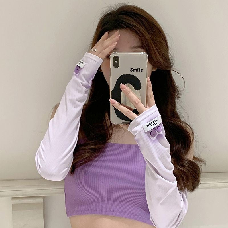 Women's Ice Silk Sun Protection Bow Sleevelet For Summer Outdoor Cycling, UV-Blocking Thin Arm Sleeve