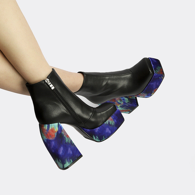 Womens High-Heeled Leather Fashion Boots