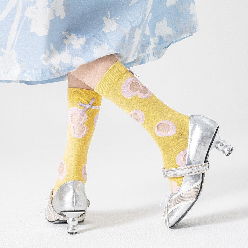 Spring Summer Socks Children's Thin Striped Glass Thread Middle Socks Japanese Fresh Bow