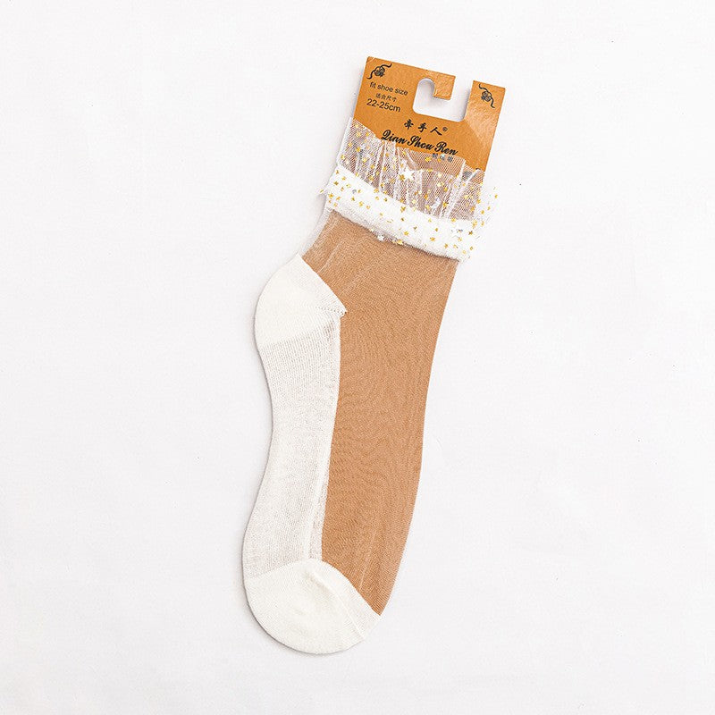 Star Chiffon Short Socks For Women, Ultra-thin Transparent Glass Fiber Starry Crystal Socks