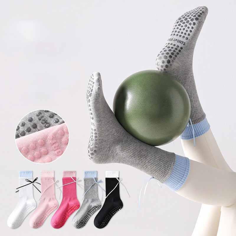 Yoga Socks, Mid Tube, Pure Cotton, Anti Slip Silicone, Indoor Fitness Pilates, Double Ribbed Boneless Sports Socks, Color Blocked