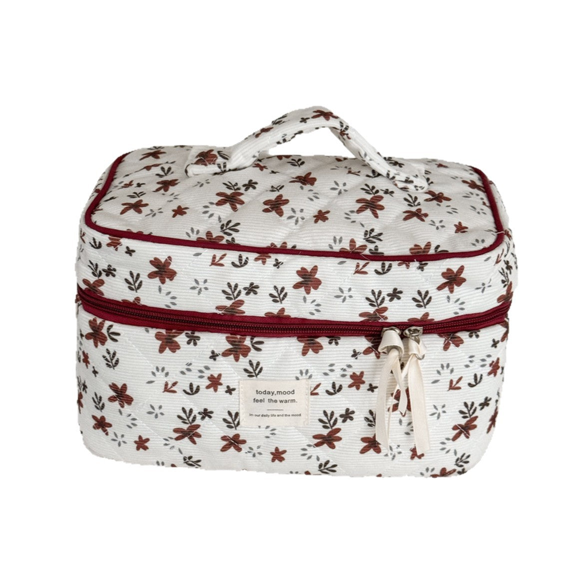 Orange Floral Corduroy Large-Capacity Portable Toiletry Bag For Women