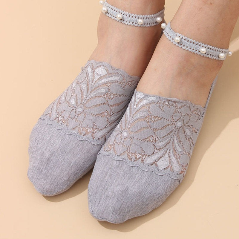 Deep Mouth Lace Lace Elastic Band Bead Boat Socks Fashionable And Versatile With Invisible Socks For Women