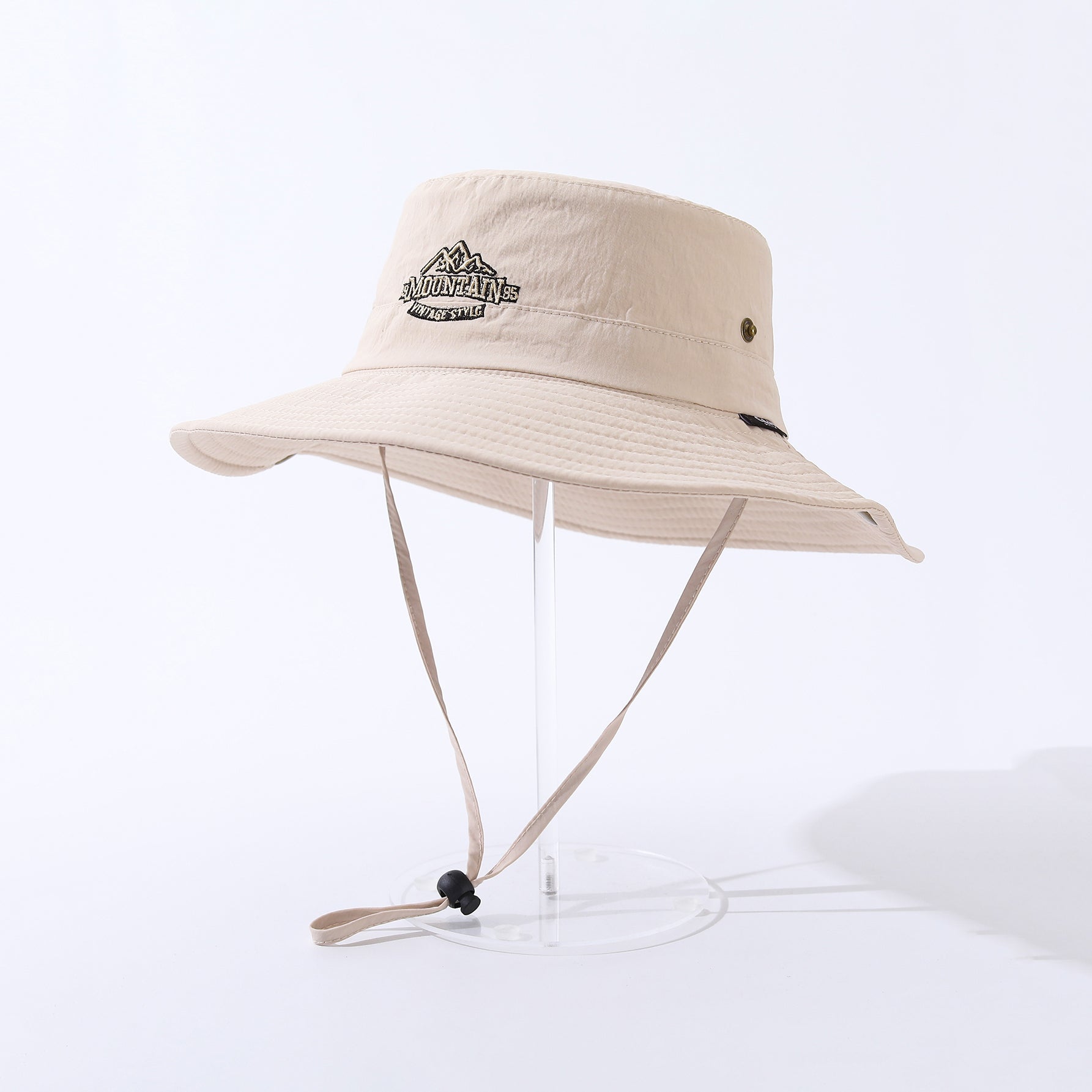 Embroidered Mountain Peak Letter Quick-drying Large Eave Sunshade Windproof Rope Adjustable Flanged Fashionable Casual Fisherman's Hat Outdoor Mountain Climbing, Fishing And Tourism