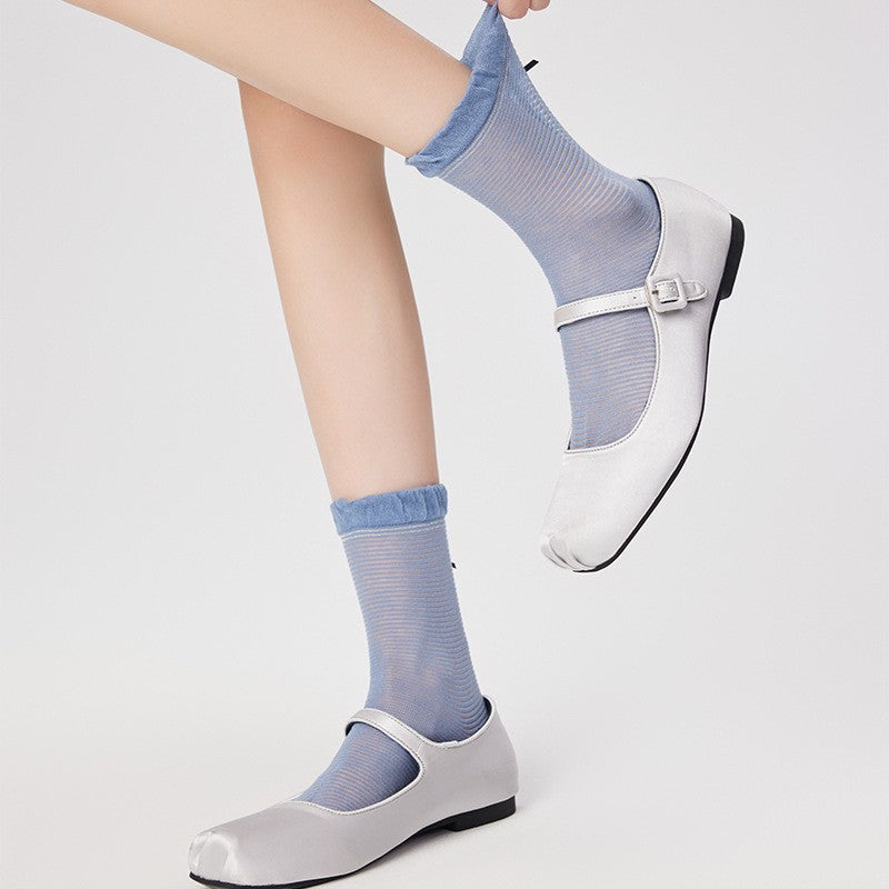 Women's Sweet Ballet-Style Butterfly Knot Thigh-High Socks With Breathable Thin Design For Summer Boneless Glass