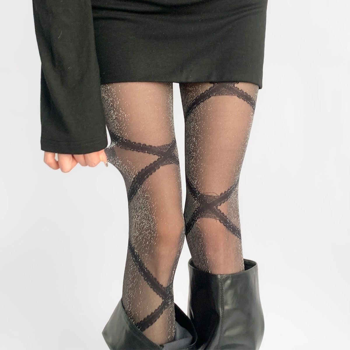 Spring New Jacquard Pearl Silver Silk Pantyhose Cross Retro Mesh Socks Pantyhose