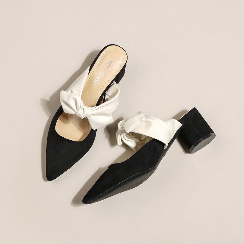 Chunky-heeled Pointed-toe French-style Soft High Heels
