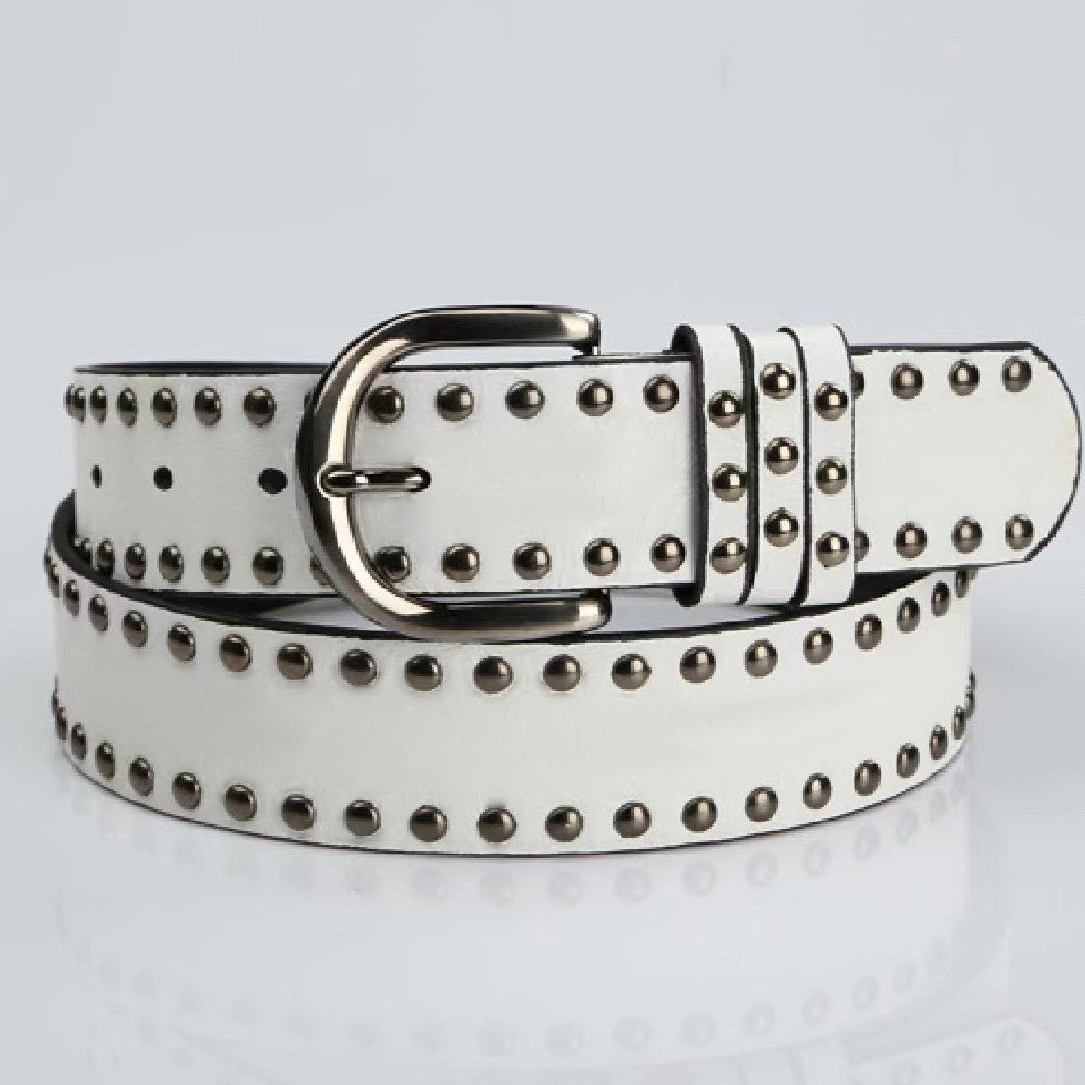 Womens Soft-leather Belt With Pin Buckle And Decorative Rivets