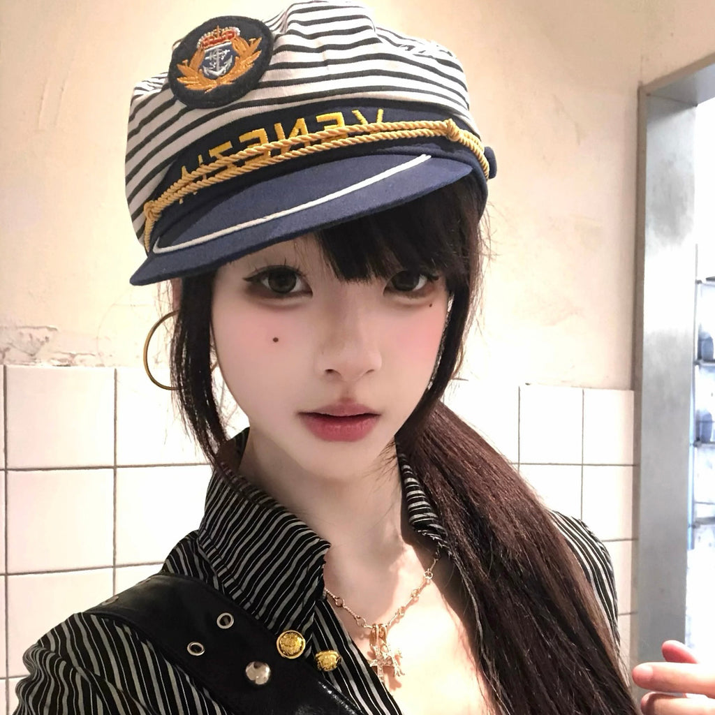 Influencer-style Glossy Patent Leather Sailor Hat