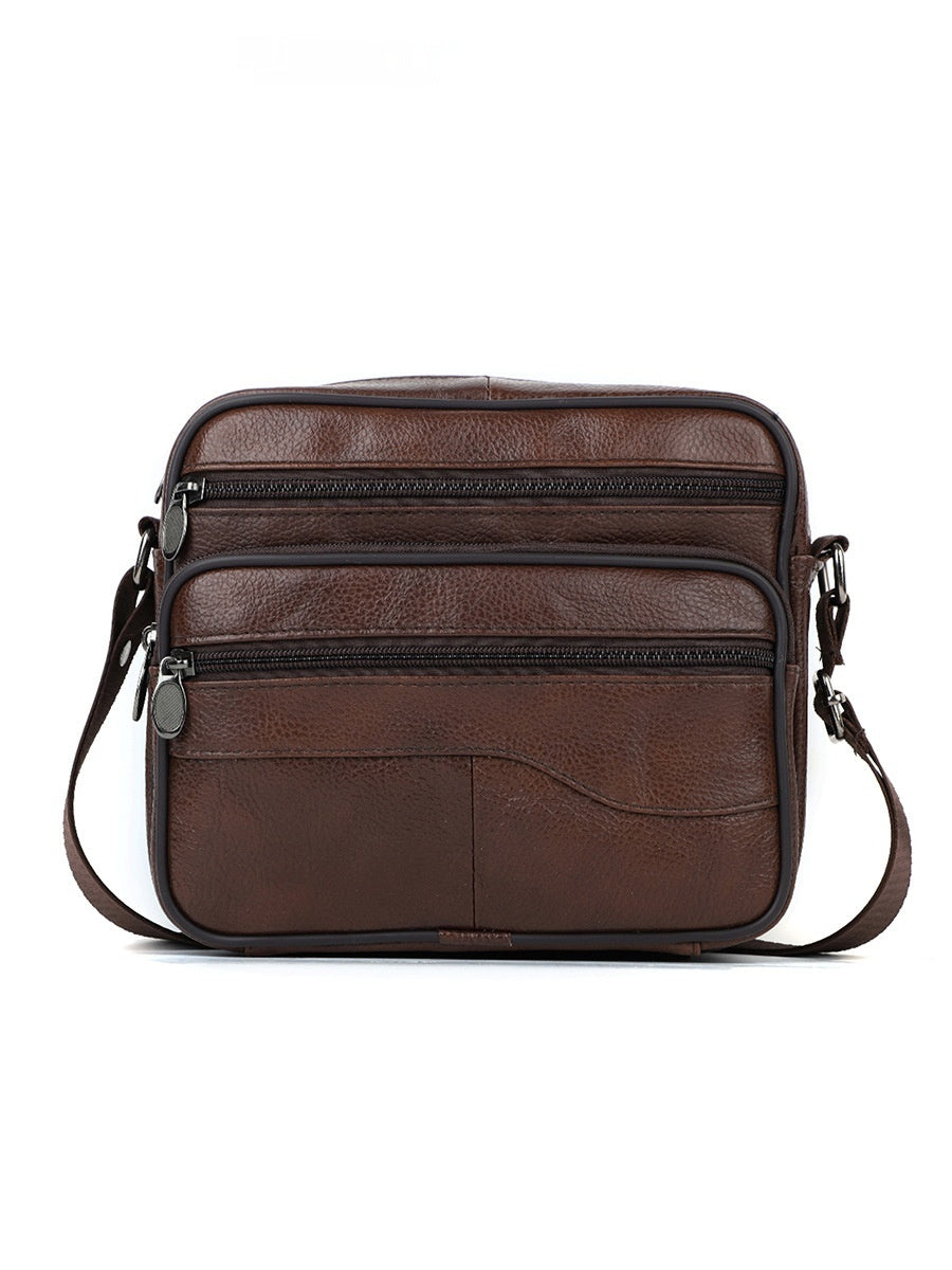 Men's Black Leather Bag Horizontal Style Casual