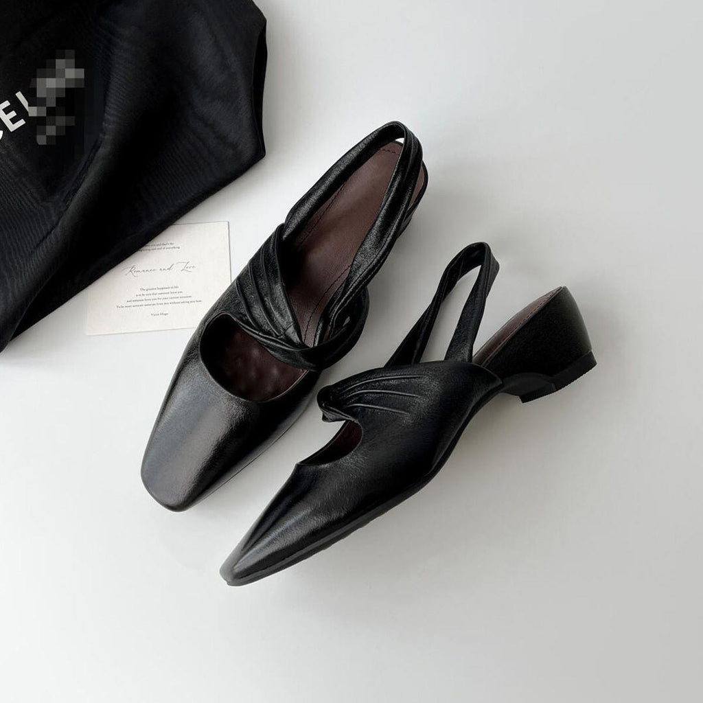Back Hollow Chunky Heel Shallow-Vamp Retro Square-Toe Pumps