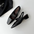 Back Hollow Chunky Heel Shallow-Vamp Retro Square-Toe Pumps