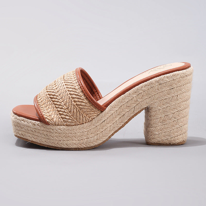 Hemp-rope Wedge Espadrilles With A Strappy High Heel