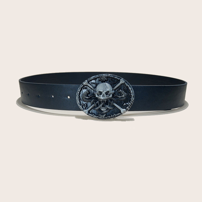Personalized Skull And Rose Embossed PU Leather Belt